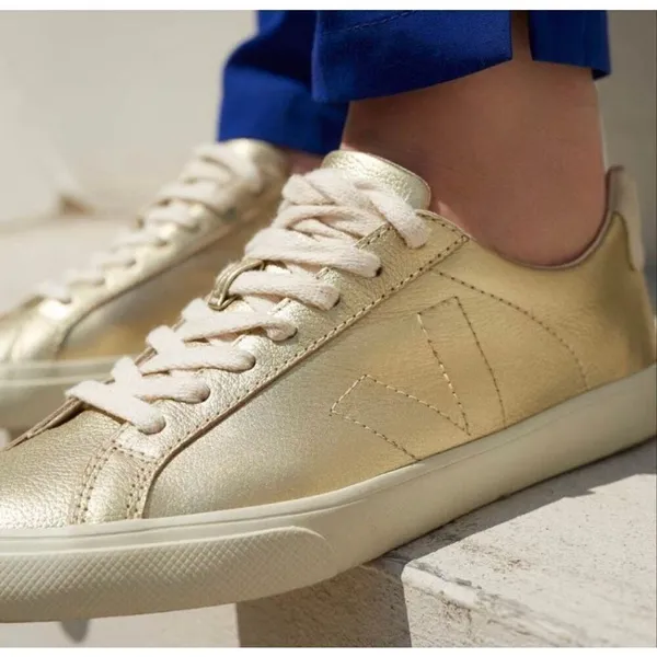 Veja esplar gold leather fashion sneaker size 6 - Image 2
