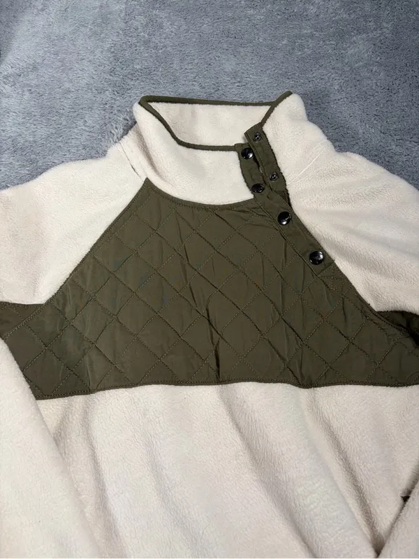 Abercrombie & fitch Olive & Cream Quilted Pullover Sweater fleece small - Image 2