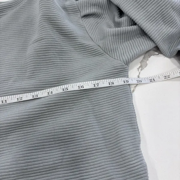 Albion Fit Sweatshirt Womens Size Medium Atlas Ribbed Puff Sleeve Blue Gray - Image 5
