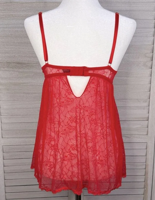 DAISY FUENTES Push Up Babydoll Lace Lingerie Top Red/Pink-Medium - Image 4