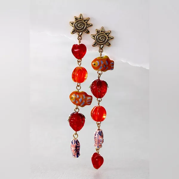 NWT Free People Euro Summer Dangles In Red Rouge - Image 2