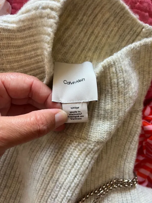 Calvin Klein Soft Ribbed Knit Jumper, wool blend, Small ivory/grey Minimalist - Image 4