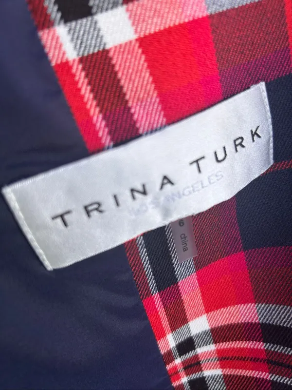 Trina Turk Plaid Blazer Red Muli Size 6 - Image 5