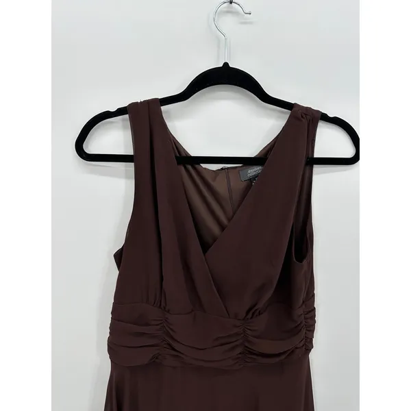Chocolate Brown‎ Chiffon Ruched V-Neck Sleeveless Midi Dress Sz 12 Whimsigoth - Image 4