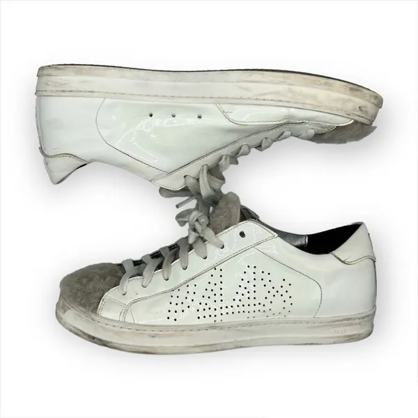 P448 John Sneaker Coated Leather Faux Fur Tongue Lace Up Shoes Size 38 - Image 3