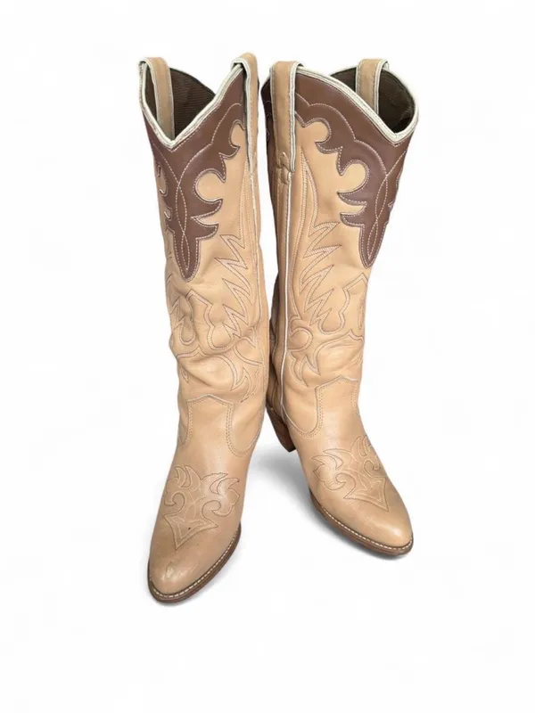 Capezio Vintage Two Tone Tan/Ivory Heeled Cowgirl Boots Sz 6 - Image 2