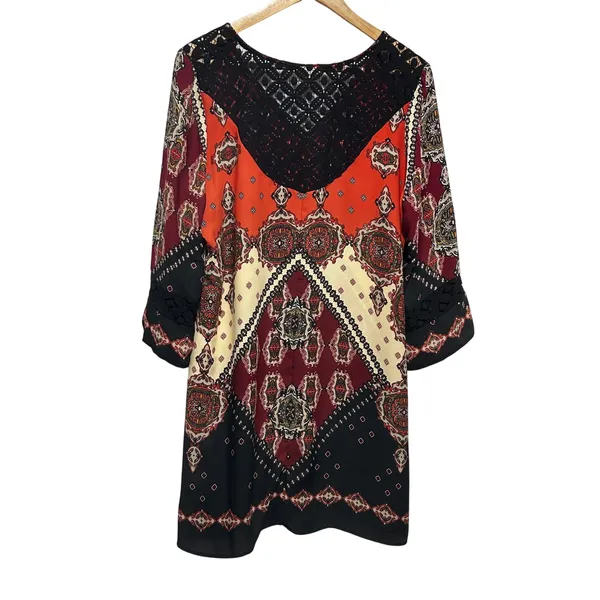Fig and Flower Womens Boho Chic Shift Dress L Multicolor Crochet Lace Paisley - Image 2
