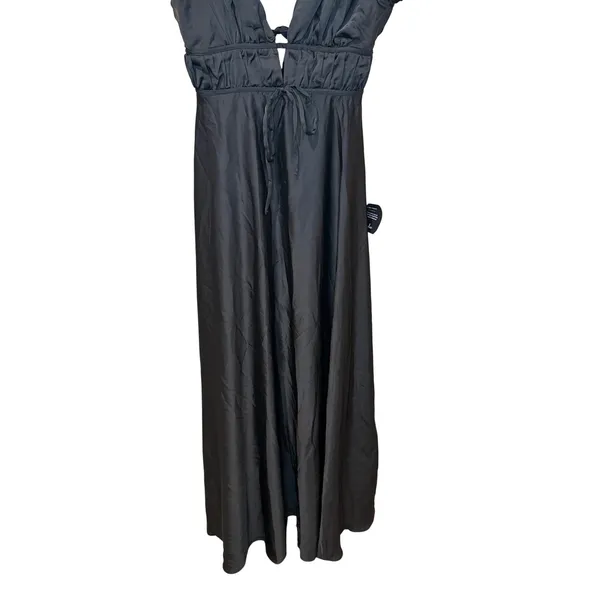 Lulus NWT I'm‎ All Yours Black Satin Cutout Ruffled Maxi Dress Size Small - Image 4