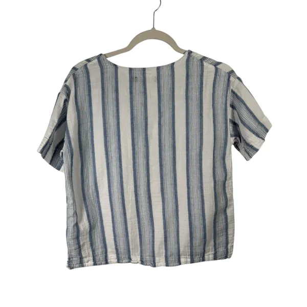 Lauren Ralph Lauren Blue Striped Blouse Coastal Preppy Cotton Gauze Womens Small - Image 8