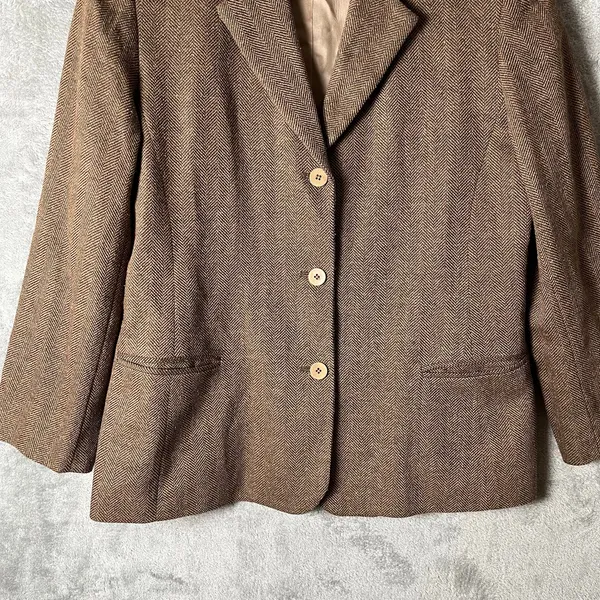 Lafayette 148 Academia Brown Herringbone Blazer Size 10 Office‎ Career Wool Silk - Image 2