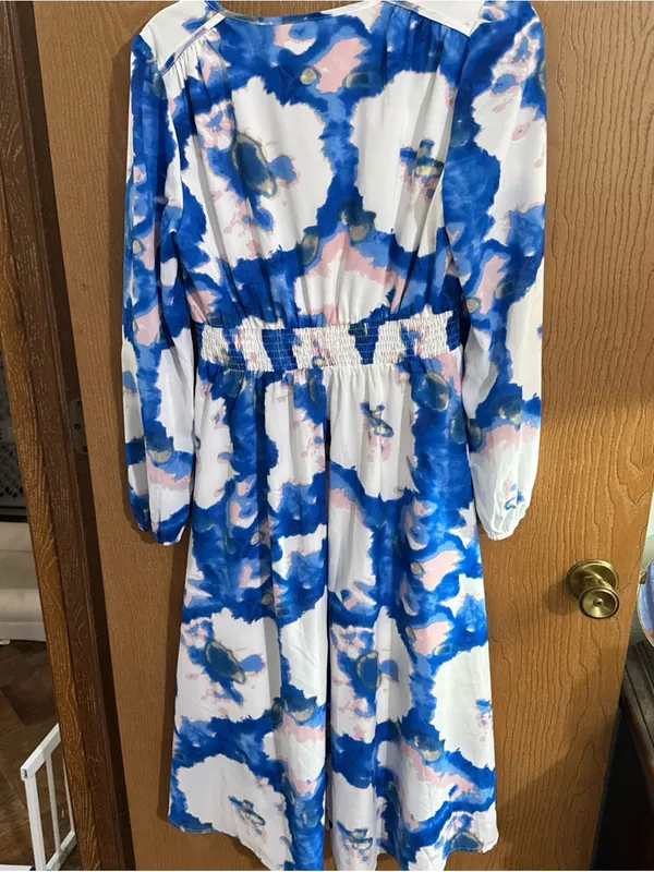 Pretty Garden Women's Boho Floral Long Puff Sleeve V Neck Midi Dress Size Medium - Image 5