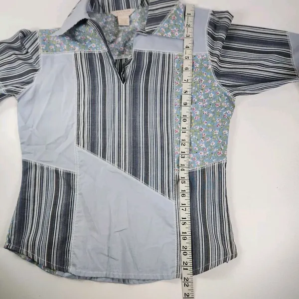 ANTILIA 3/4 Sleeve Floral Stripe Patchwork V-Neck Blouse Top Sz S Cottagecore - Image 9