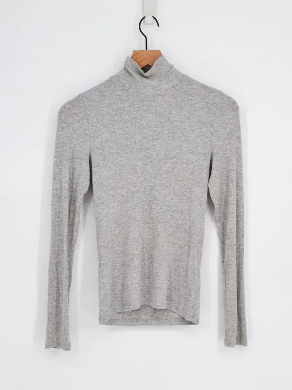 Wilfred Aritzia Ribbed Mock Neck Top Heather Gray Medium - Image 2