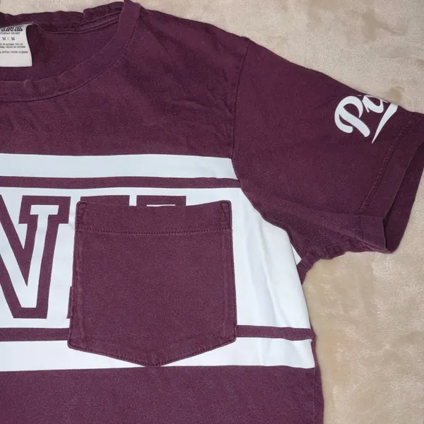 VS PINK Casual Logo Tee - Relaxed Crewneck T-Shirt Plum & White Colorblock - Image 5
