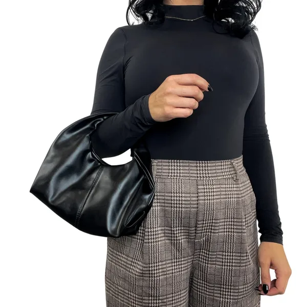 Commense Faux Black Leather Leather Handbag with Twisted Top Handle Mini Bag - Image 3