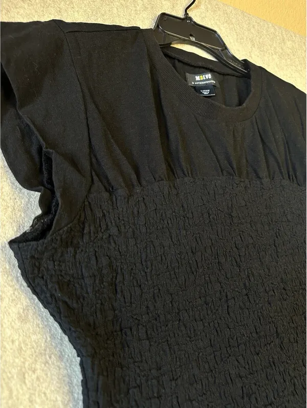 Anthro Maeve Smocked Cap Sleeve Stretch Top Black Women’s Large - Image 4