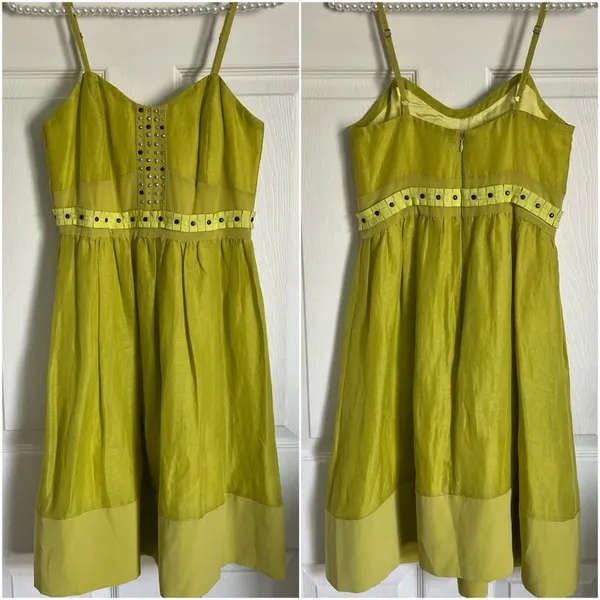 Anthropologie Plenty Tracy Reese Linen Silk Chartreuse Sundress Size 2 - Image 2