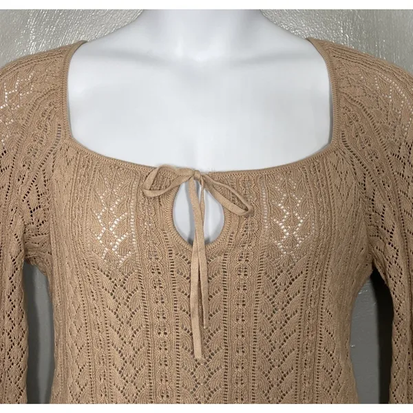American Eagle Crochet Knit Sweater Size XL Tan Pointelle Boho Romantic Y2K - Image 3