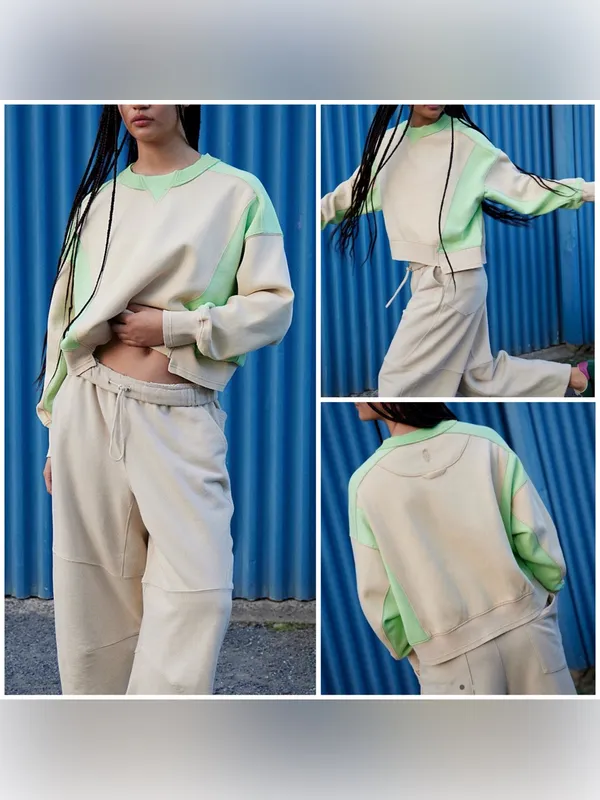 NWOT Free People FP Movement Intercept Color Block Pullover - Sesame Limezest- L - Image 2