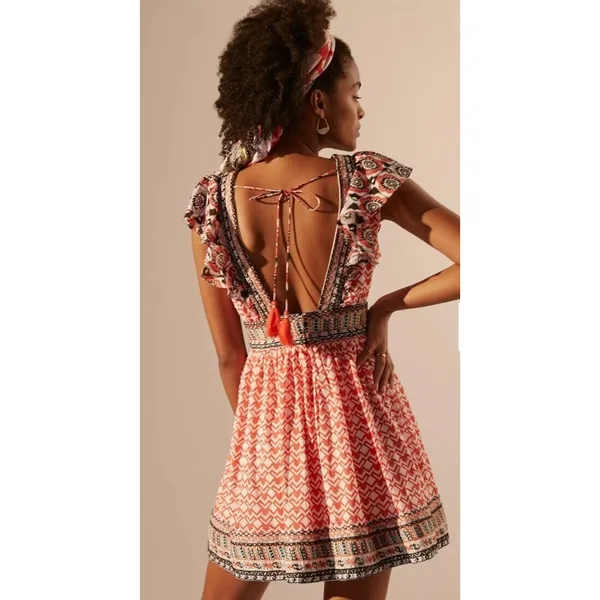 Anthropologie Beaded & Embroidered Flutter‎ Sleeve Mini Dress Size 2 - Image 3