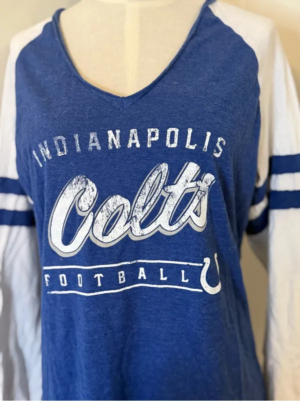 Indianapolis Colts Women's Blue and White Long Sleeve V-Neck Top sz L - Image 3