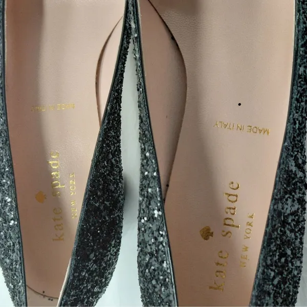 $238 Kate Spade Womens Heels Size 7M Black Glitter Pumps Wedding Party Holiday - Image 13