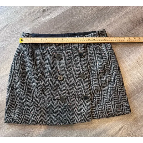 Loft Wool Blend Y2K Button Front Tweed Harringbone Dark Academia Mini Skirt 8 - Image 5