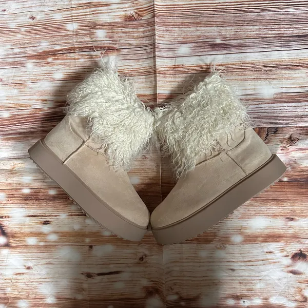 PRETTYLITTLETHING Cream Faux Suede Contrast Faux Fur Ankle Boots NWT - Image 8