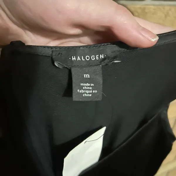 NWT Halogen Black Satin Slip V Neck Midi Dress Size Medium - Image 2