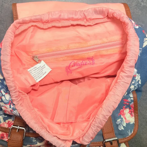 Candie’s Floral Canvas Cargo Pocket Backpack Blue Orange Y2K - Image 5