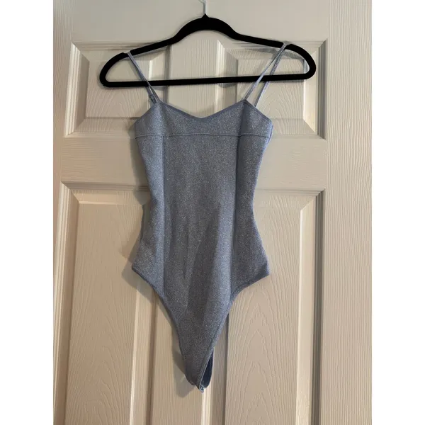 superdown Sparkly Blue Mari Knit Bodysuit Size Small Icy Blue - Image 4