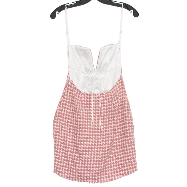 Bodycon Dress Mini Houndstooth Y2K Coquette Going Out‎ Party Club Girly Pink XS - Image 2