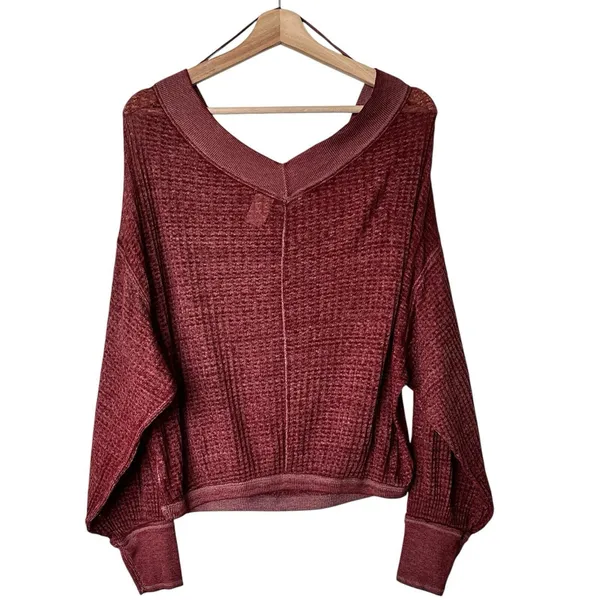 We The Free XS South Side Thermal Balloon Sleeve oversized Top - Image 3