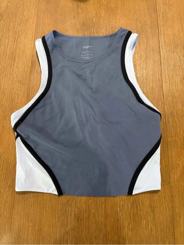 Nike Yoga Dri-FIT Crop Tank Top Blue Gray White Black Trim Athletic XS - Image 2