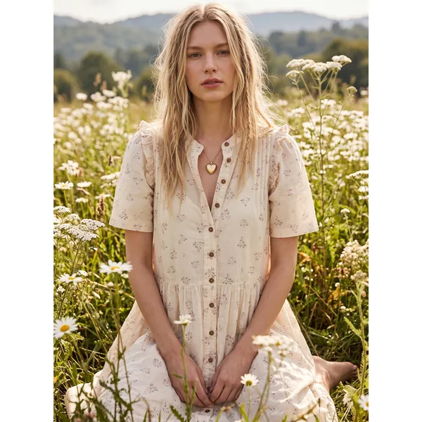 Free People Dainty Ethereal Cottage Bella Mae Midi Dress Vanilla Floral Small - Image 2