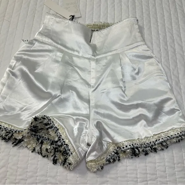 Elegant Wool Blend Golden High Waist Festive Striped Fringe Shorts in Size L - Image 14