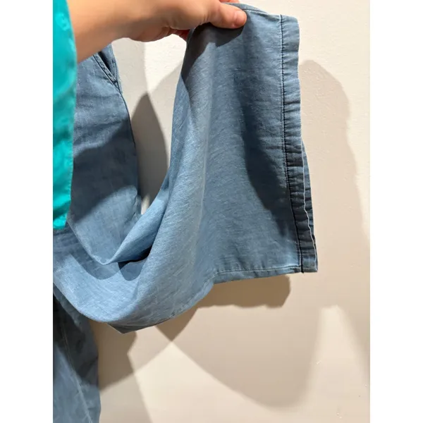 As You Wish Women Light Blue Cotton Chambray Tie Front Wide Leg Jumpsuit Medium - Image 5