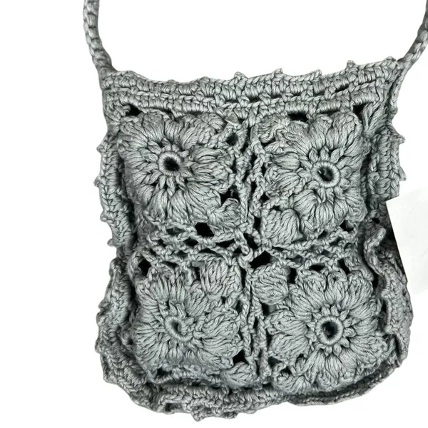 NWT Zara Mini Crossbody Purse Gray Floral Crochet Bohemian Cottagecore Artisan - Image 3