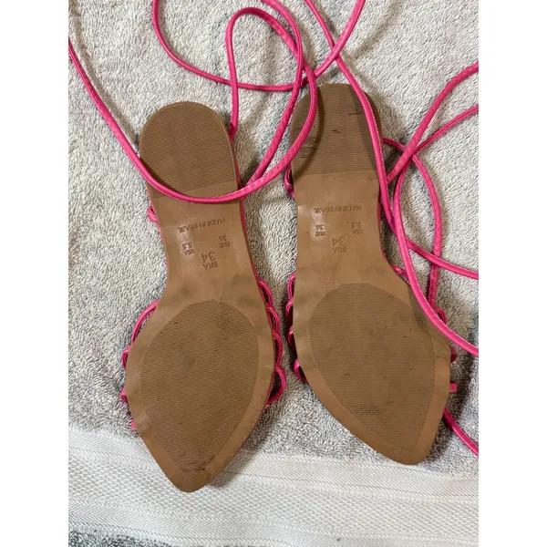 juliana amaral size 5.5 women pink strappy sandals pointed toe ankle tie leather - Image 3