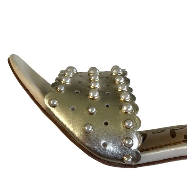 EUC Sam Edelman Leather Yaris Heeled Sandals Gold with Pearls Size 8.5 - Image 5