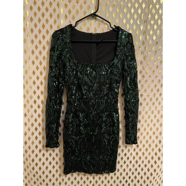 Windsor green sequin mini dress long sleeved size S - Image 2