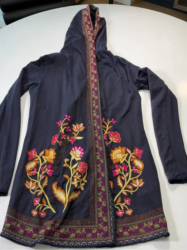 Lucky Brand Lucky Lotus Navy Embroidered Hooded Longline Jacket - Image 2