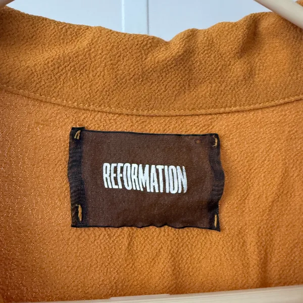 Reformation S Mustard Button Crepe Blouse Top Preppy Classic‎ Minimalist - Image 4