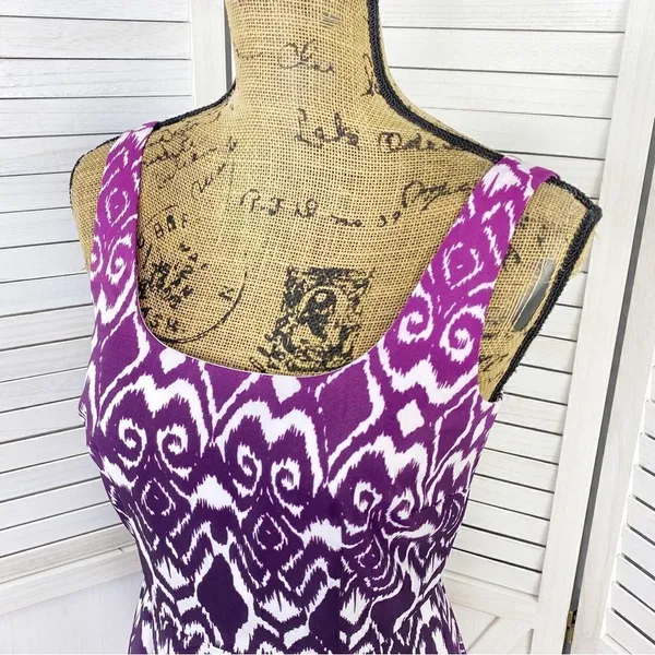 Ann Taylor Ombre Ikat Tribal‎ Print Fit Flare Dress Pink Purple 0 Sleeveless - Image 6