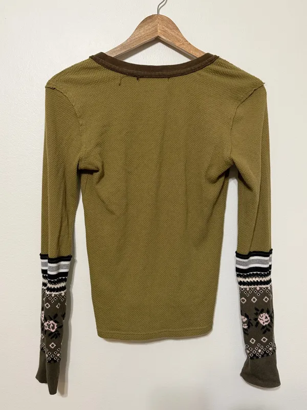 Free People We The Free Mikah Layering Cuff Thermal Top Size Small Army Green - Image 6