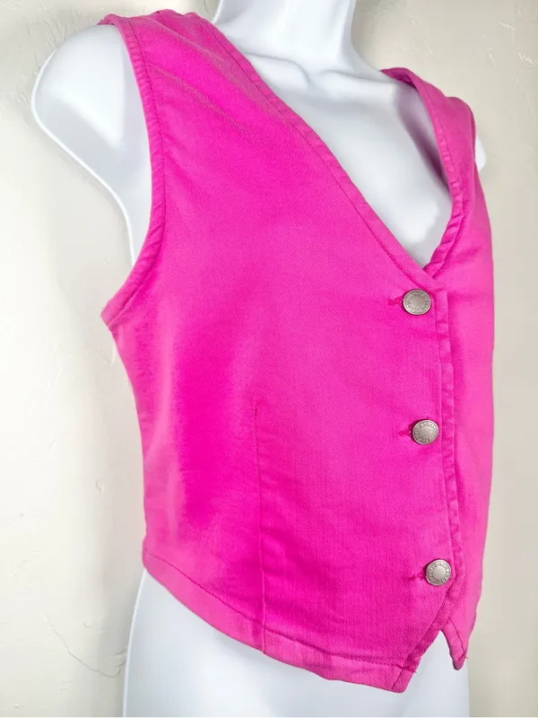 Judy Blue Pink Denim Stretchy Waistcoat Vest Size Medium - Image 8