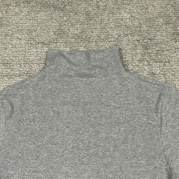 Enza Costa Top Womens Large Sparkle Metallic Ribbed Gray Stretchy Shirt USA - Image 2