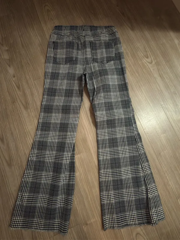 Women’s Plaid Flare Pants High Waist Wide Leg : - Image 4