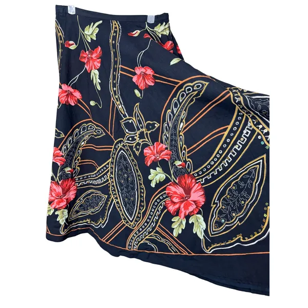 Le Mieux Studio Womens Black Floral Paisley Cotton Sequin Maxi Skirt Small - Image 3