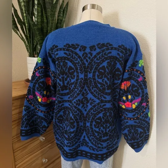 Vintage Western Connection Knit Sweater Boho Cowgirl Floral Statement Medium‎ - Image 6